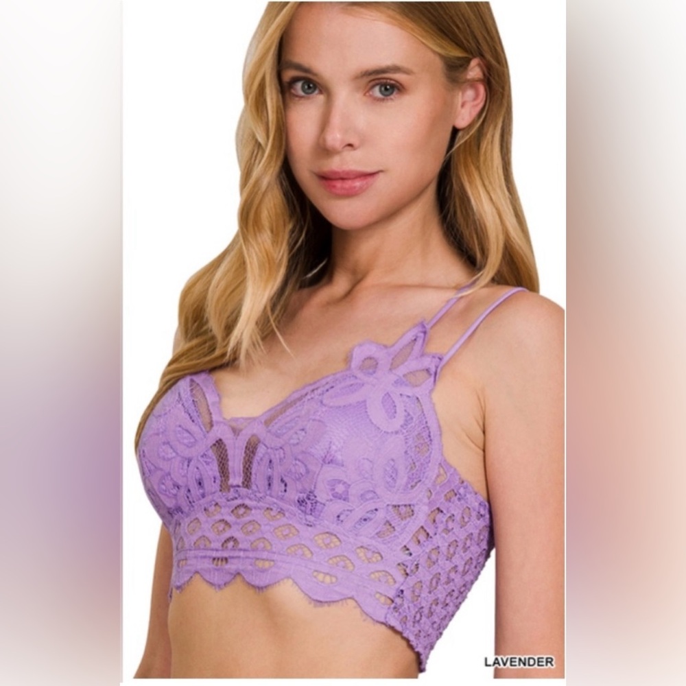 ZENANA CROCHET LACE BRALETTE bra lavender NEW S M L